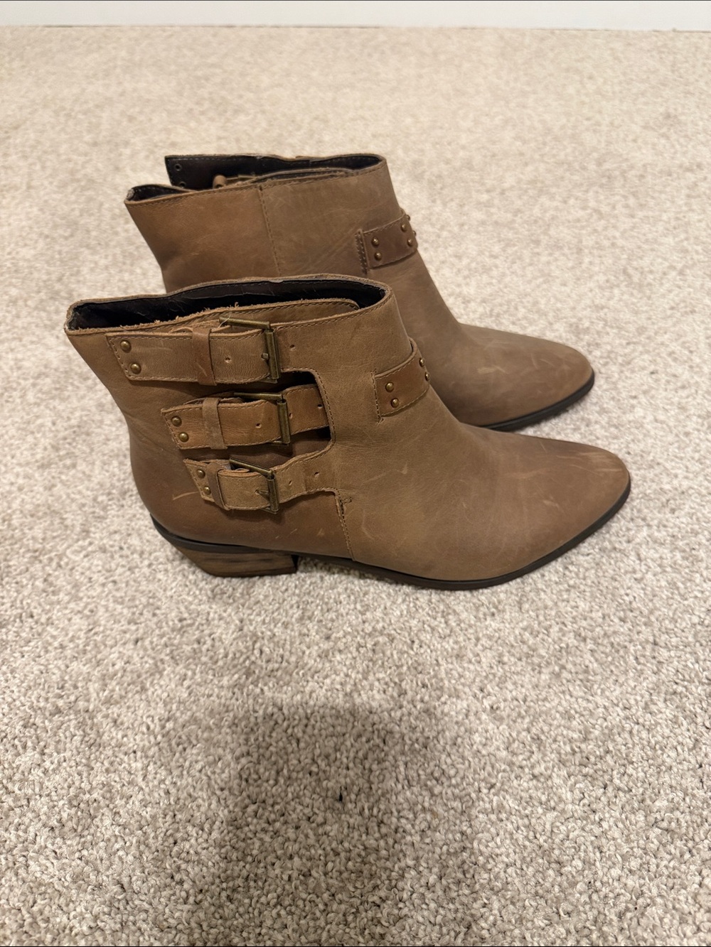 Joie Tan Triple-Buckle Ankle Boots